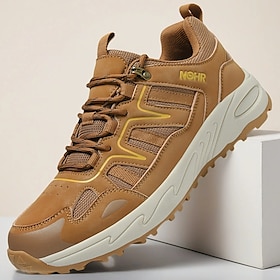 Men's Casual Shoes Trekking Shoes Walking Casual PU Leather Mesh Comfortable Slip Resistant Breathable Lace-up Black Yellow Green Summer Spring