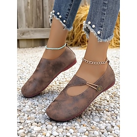 Women's Wide-Width Retro Mary Jane Flats with Button Strap, Vintage Comfort Shoes for Daily Strolls  Farm Outings