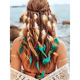 Women's Boho Feather Hair Headband – Adjustable Festival Headdress with Natural Feathers and Beads for Beach, Parties and Bohemian Style Outfits