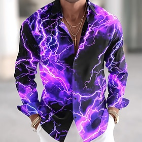 Men's Lightning Neon Glow Shirt Button Up Shirt Long Sleeve Cyberpunk Vacation …