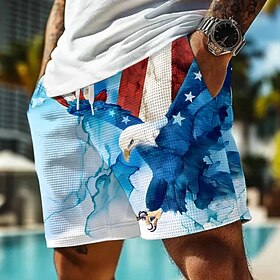 Independence Day Men's American US Flag Eagle Patriotic Waffle Shorts Sweat Shorts Casual Shorts Mid Waist Fashion Casual Holiday Festival Elastic Drawstring W