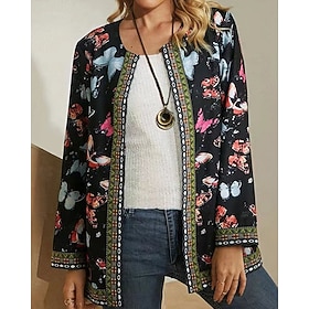 Women's Dressy Dusters Dressy Jackets Casual Jacket Street Going out Fall Winter Regular Coat Regular Fit Warm Comfortable Fashion Modern Jacket Long Sleeve Fl