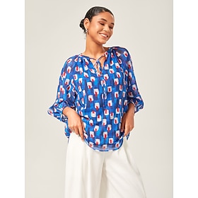 Geometric Chiffon Lantern Sleeve Top: retailer-supplied image