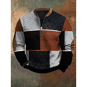 Men's Sweatshirt Quarter Zip Sweatshirt Black Half Zip Color Block Sports  Outdoor Daily Holiday Polyester Vintage Streetwear Casual Spring   Fall Clothing App
