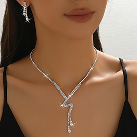 Bridal Jewelry Sets Two-piece Suit Zircon 1 Necklace Earrings Women's Elegant Classic Sweet Lovely Long Love Precious Jewelry Set For Wedding Gift Daily