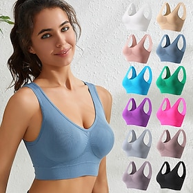 Women's Yoga Bra Sports Bra Pilates Bra Bra Top Push Up Seamless Anti-vibration Wireless Solid / Plain Color Sport Activewear Light Blue Deep Purple Gym Zumba