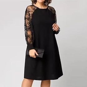 Per donna Mini Abito Abito nero Abito in Pizzo Vestito Casual Abito da Cocktail Elegante Moda All'aperto Ferie Data Vestibilità regolare Semplice Manica Lunga