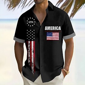 Independence Day Men's American US Flag Patriotic 1776 Shirt Summer Shirt Button Up Shirt Short Sleeve Fashion Casual Outdoor Vacation Dailywear Summer Turndow