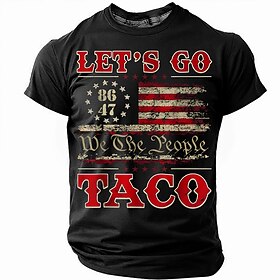 American Independence Day Men's Let's Go Taco T Shirt Short Sleeve T shirt 3D Print Crew Neck Round Neck Shirt Fashion Daily Basic Street Casual Daily Black Bl