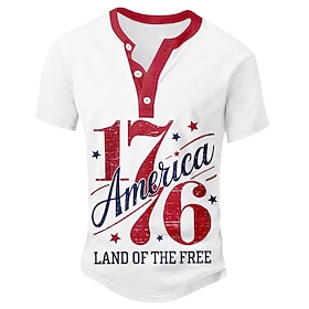 Men's American National Day T Shirt Short Sleeve T shirt Graphic Print Henley Shirt Sports Fashion Daily Street Sports Outdoor Casual White Summer Spring Cloth
