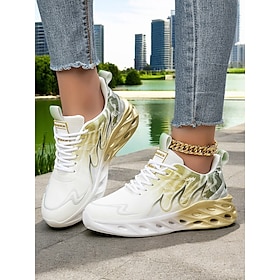 Women's Breathable Gold Gradient Running Sneakers  Lightweight Mesh Sport Shoes for Daily Workout, Jogging or Urban Style