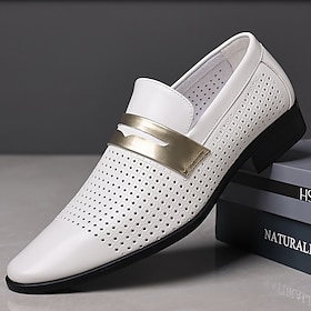 Men's White Faux Leather Perforated Slip-On Shoes with Metallic Accent  Fashionable Loafers for Work, Casual Gatherings and Smart-Casual Events