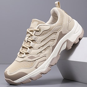 Men's Casual Shoes Trekking Shoes Walking Casual PU Leather Mesh Comfortable Slip Resistant Breathable Lace-up Black Khaki Beige Summer Spring