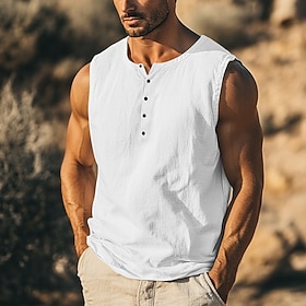 Men's T Shirt Sleeveless Short Sleeve V Neck Round Neck Summer Plain Textured Fashion Classic Casual Plain Street Casual Sports Black White khaki Top Tee for M