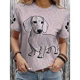 Women's T Shirt Print Graphic Animal Cat Vintage Stylish Classic Short Sleeve Crew Neck Regular Tops Daily Weekend White Pink Purple Khaki Summer Spring