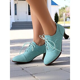 Women's 1950s Vintage Aqua Blue Lace-Up Oxford Heels with Quilted Pattern  Retro-Inspired  Shoes for Office, Casual Outings, and Formal Events