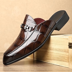 Men's Brown Glossy Slip-On Loafers  Crocodile Embossed Pattern with Metal Bit Detail, Elegant Dress Shoes for Formal Events, Business and Weddings
