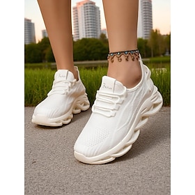 Women's White Mesh Running Shoes  Lightweight Breathable Sneakers for Gym, Training or Casual Athleisure Wear