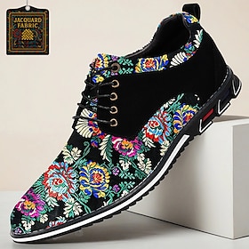 Men's Colorful Floral Jacquard Lace-Up Oxford Shoes, Faux Leather Sole, Vintage Artistic Style for Weddings, Stage Performances and Formal Parties