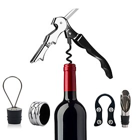 Wine Opener Set Waiters Corkscrew Stainless Foil Cutter Leak Proof Bottle Stoppers Pourer Anti Overflow Collar Drip Ring Included Manual Cap Opening Tool for C