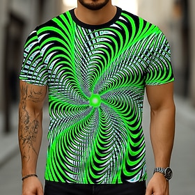 Voor heren Geometrisch 3D Print 3D T-shirt Korte mouw T-shirt 3D-afdrukken Strakke ronde hals Overhemd overdreven Ontwerper Feest Straat Casual Geel Marineblau