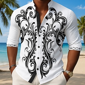 Men's Paisley Floral Print Flowers Shirt Button Up Shirt Stand Collar Shirt Long Sleeve Ethnic Vintage Retro Daily Outdoor Vacation Spring Fall Mandarin Collar
