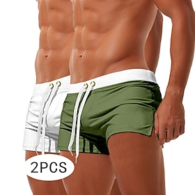 2PCS Men's Swim Trunks Swim Shorts Board Shorts Beach Shorts Elastic Waist Drawstring Zipper Pocket Solid Color Quick Dry Breathable Knee Length Casual Daily