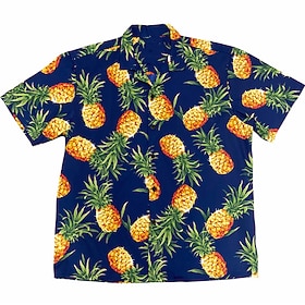 Men's Pineapple Shirt Summer Hawaiian Shirt Aloha Shirt Short Sleeve Shirt Turndown Tropical Fashion Hawaiian Casual Hawaiian Holiday Navy Blue 3D Print S M L