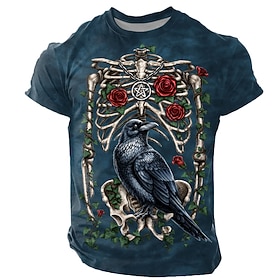 Halloween Men's Skeleton Gothic T Shirt Short Sleeve T shirt 3D Print Crew Neck Shirt Exaggerated Designer Artistic Street Casual Daily Black Red Blue Summer S