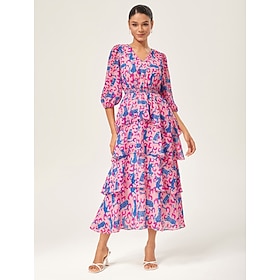 Pink Leopard Chiffon Cinched Peplum Dress: retailer-supplied image