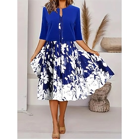 Set di abiti da donna a due pezzi abito midi con giacca abito elegante a linea maniche a ¾ casual semi formale stampa floreale ombre scollo rotondo da