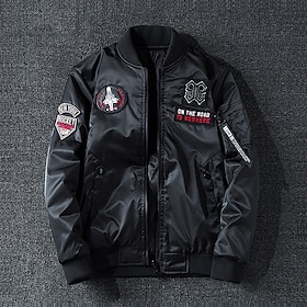 Men's Faux Leather Jacket Bomber Jacket Biker Jacket Motorcycle Jacket Vacation Daily Windproof Warm Pocket Spring Fall Letter Fashion Classic Stand Collar Reg