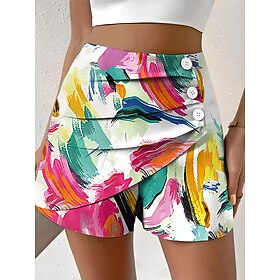 Women's Chinos Shorts Elegant Vacation Vintage Short High Waist Graphic Geometric Pattern Abstract Layered Quick Dry Comfortable Breathable Inelastic Daily Out