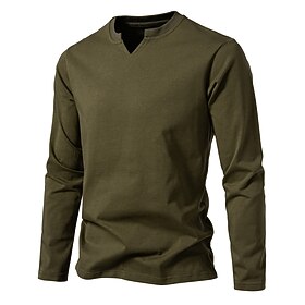 Men's 100% Cotton T Shirt Long Sleeve V Neck All Seasons Daily Casual V Neck Training Outdoor Vacation Black White Brown Top Tee for Men