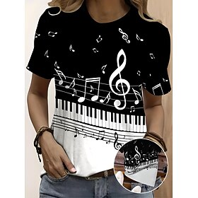 Music Festival Women's T Shirt Print Graphic Geometric Vintage Stylish Classic Short Sleeve Crew Neck Round Neck Regular Tops Daily Weekend White / Black Black