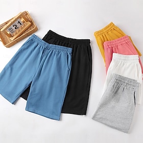 Kids Boys Shorts Pocket Solid Color Breathable Soft Comfort Shorts School Cool Basic Black White Yellow Mid Waist