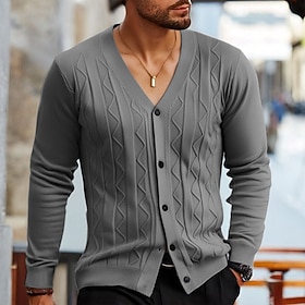 Homme Gilet Cardigan Cardigan Cardigan court Pull Court Côtelé Torsadé Tricoter Découpé Tricoté Basique Couleur Unie / Unie Col en V Tenue quotidienne Réunion