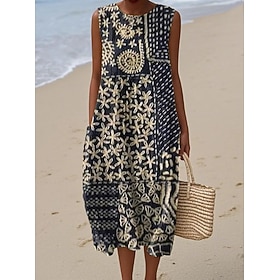 Per donna Abito Midi Vestito Estivo Abito a Tubino Abito a trapezio Vacanza Casual Boho Spiaggia Uscire Vestibilità comoda Floreale Grafico Senza Mani