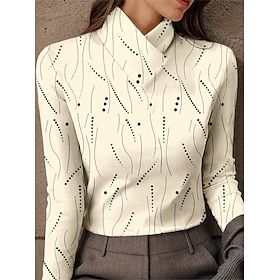 Women's Tunic Graphic Geometric Abstract Elegant Vintage Stylish Long Sleeve High Neck Regular Tops Daily Pink Blue off-white Fall Winter Prefall