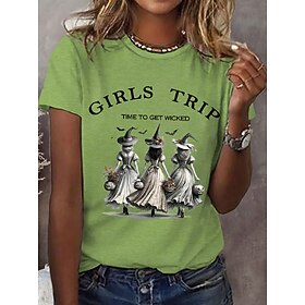 Halloween Women's T shirt Witch Graphic Letter Vintage Stylish Classic Short Sleeve Crew Neck Regular Tops Daily Print White Purple Orange Green Summer Spring