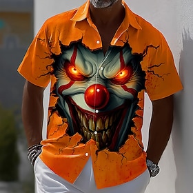 Halloween Men's Creepy Clown Devil Clown Shirt Summer Shirt Button Up Shirt Short Sleeve Dark Punk Gothic Style Holiday Streetwear Summer Spring Turndown 3D Pr