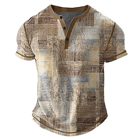 Men's Graphic Abstract Henley Shirt Waffle T Shirt Short Sleeve Daily Classic Retro Vintage Casual Sports Outdoor Holiday Spring  Summer All Seasons Blue Dark