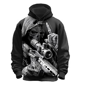 Halloween Men's Grim Reaper 3D Reaper Hoodies Sweatshirt Punk Exaggerated Gothic Casual Long Sleeve Crew Neck Hooded Streetwear Club Blue Black Red Green Draws
