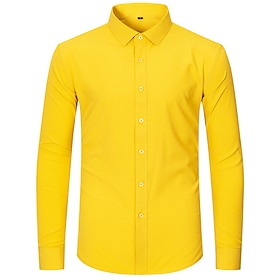 Men's Shirt Dress Shirt Button Up Shirt Tuxedo Shirts Solid / Plain Color Wedding Party Daily Wear Light Yellow Orange Green Rose Pink Long Sleeve Lapel All Se