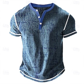Men's Geometric Henley Shirt Waffle T Shirt Short Sleeve Daily Retro Vintage Classic Sports Outdoor Casual Holiday Summer Spring Summer White Blue Green Purpl