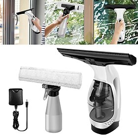 Window Vacuum, Cordless Window Cleaner, Rechargeable Condensation Vacuum Cleaner with Spray/Cleans/Suctions Water for Windows, Tiles, Glass, Mirrors, and Count