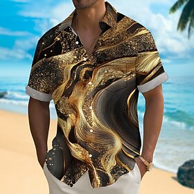 Men's Geometric Marble Abstract Liquid Art Shirt Summer Shirt Button Up Shirt Short Sleeve Fashion Casual Outdoor Vacation Dailywear Summer Spring Turndown 3D