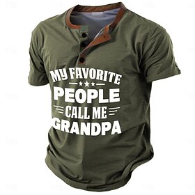 Men's Grandpa Graphic T-Shirt - My Favorite People Call Me Grandpa Henley Short Sleeve Family Tee