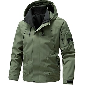 Men's Sport Coat Raincoat Hiking Jacket Outdoor Casual Waterproof Windbreaker Zipper Pocket Spring   Fall Solid Color Fashion Streetwear Hooded Regular Black W