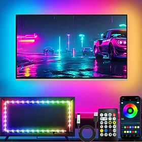 LED-lys for TV, 5m LED-TV-bakgrunnsbelysning, for 45-75 tommers TV, musikksynkronisert LED-TV-lys med Bluetooth-funksjon - RGB-fargeskiftende lysstripe for hje